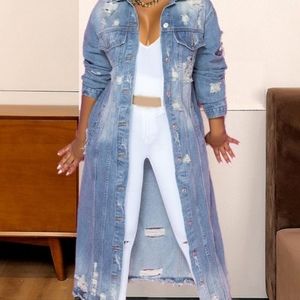 Denim distresses longlined jacket